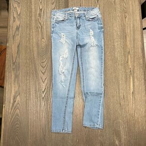 Blue Asphalt Relaxed Fit Jeans Straight Leg Distressed Light Wash Size 7/28